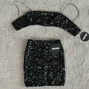 NWT - BABY BOO black sequin two piece set XS
